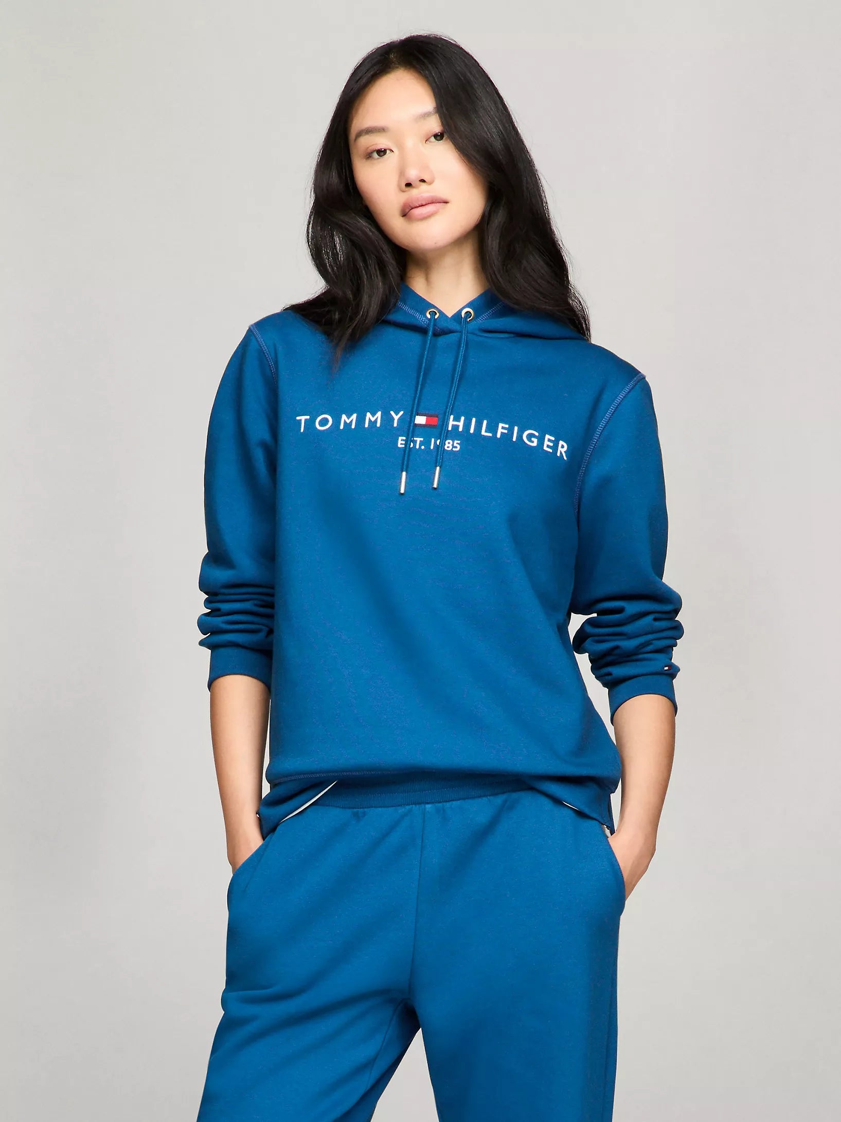 Women Tommy Hilfiger Embroidered Tommy Logo Hoodie - Cool Dip Blue