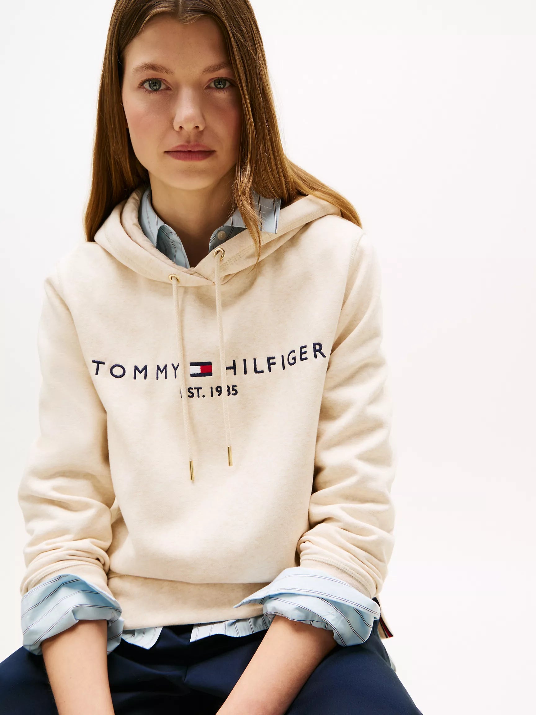 Tommy Womens' Embroidered Tommy Logo Hoodie/Beige Heather