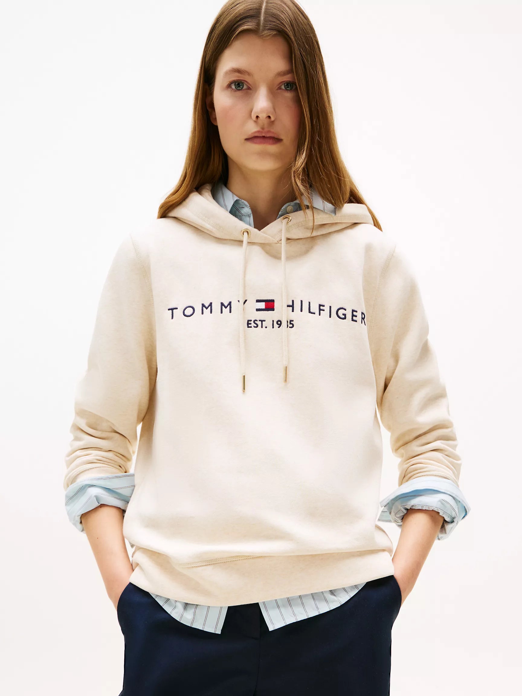 Tommy Womens' Embroidered Tommy Logo Hoodie/Beige Heather