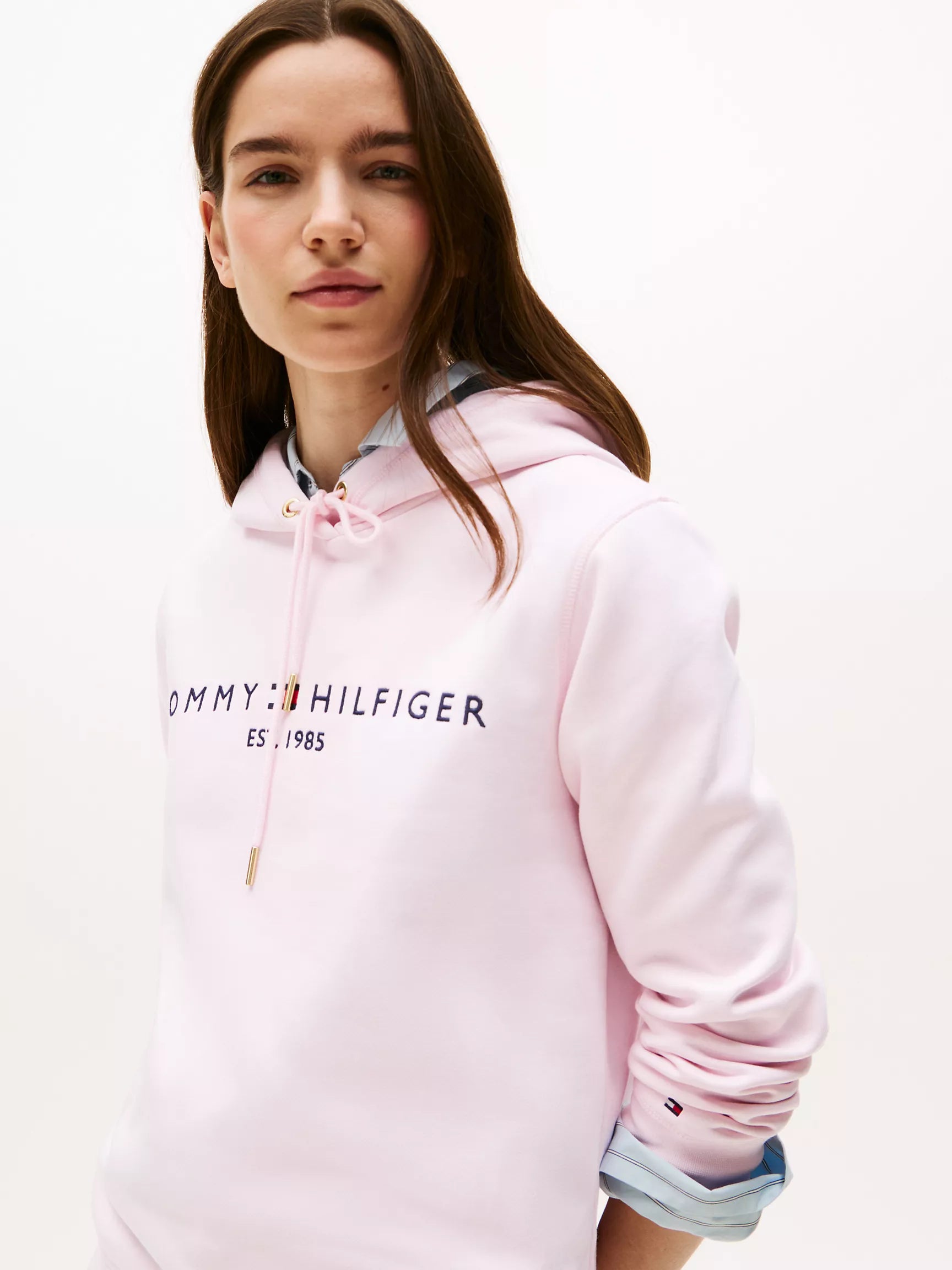 Tommy Womens' Embroidered Tommy Logo Hoodie/ Light Pink