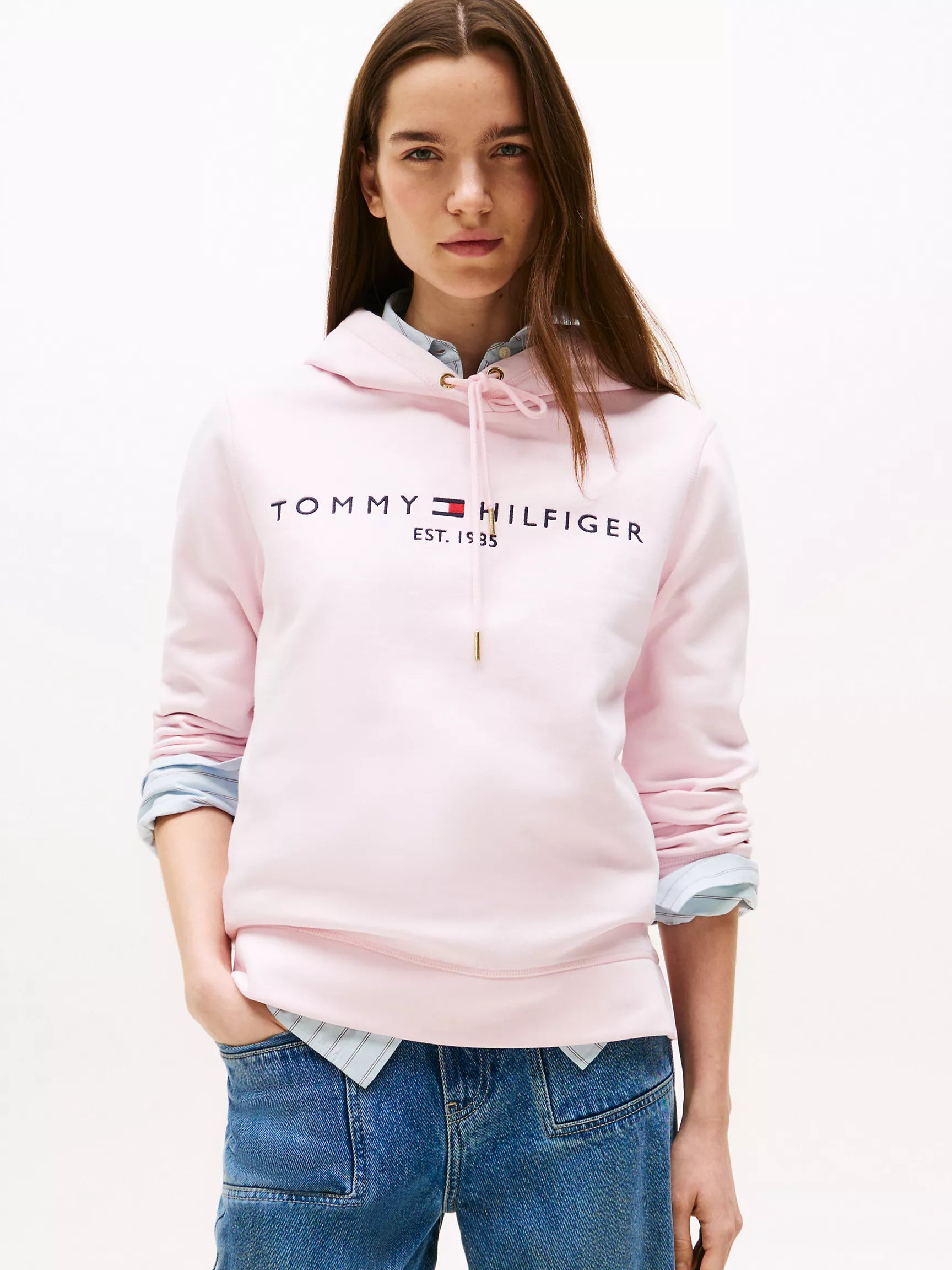 Tommy Womens' Embroidered Tommy Logo Hoodie/ Light Pink