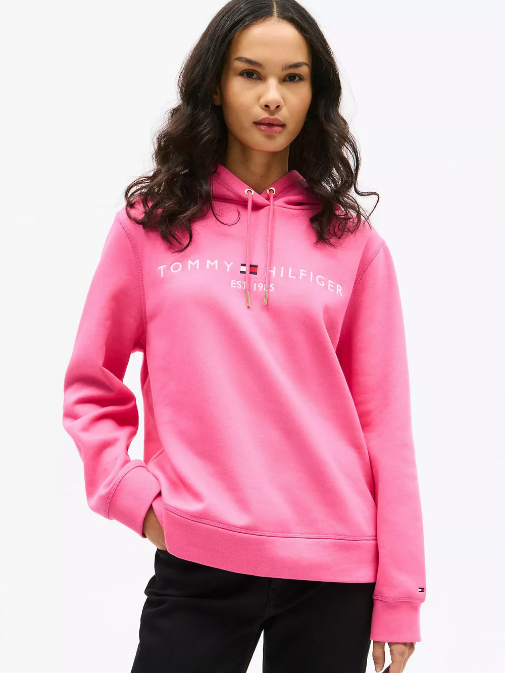 Women Embroidered Tommy Logo Hoodie/Fandango Pink