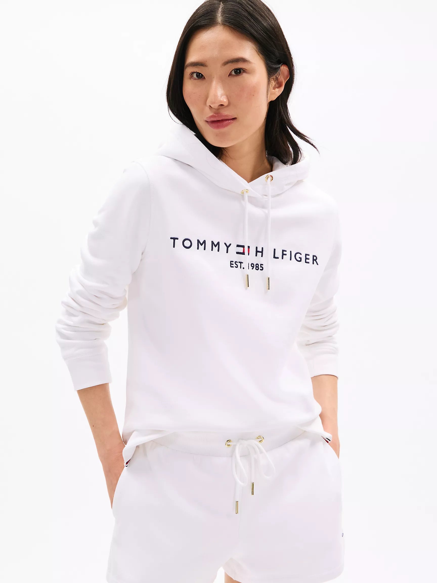 Women Embroidered Tommy Logo Hoodie/ WHITE