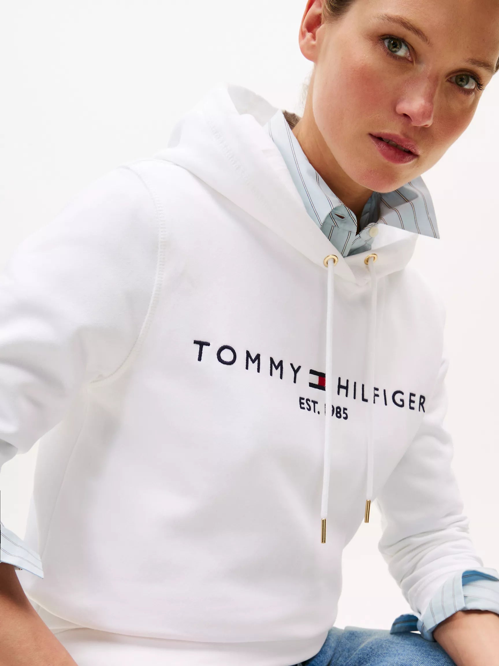 Tommy Womens' Embroidered Tommy Logo Hoodie/Optic White