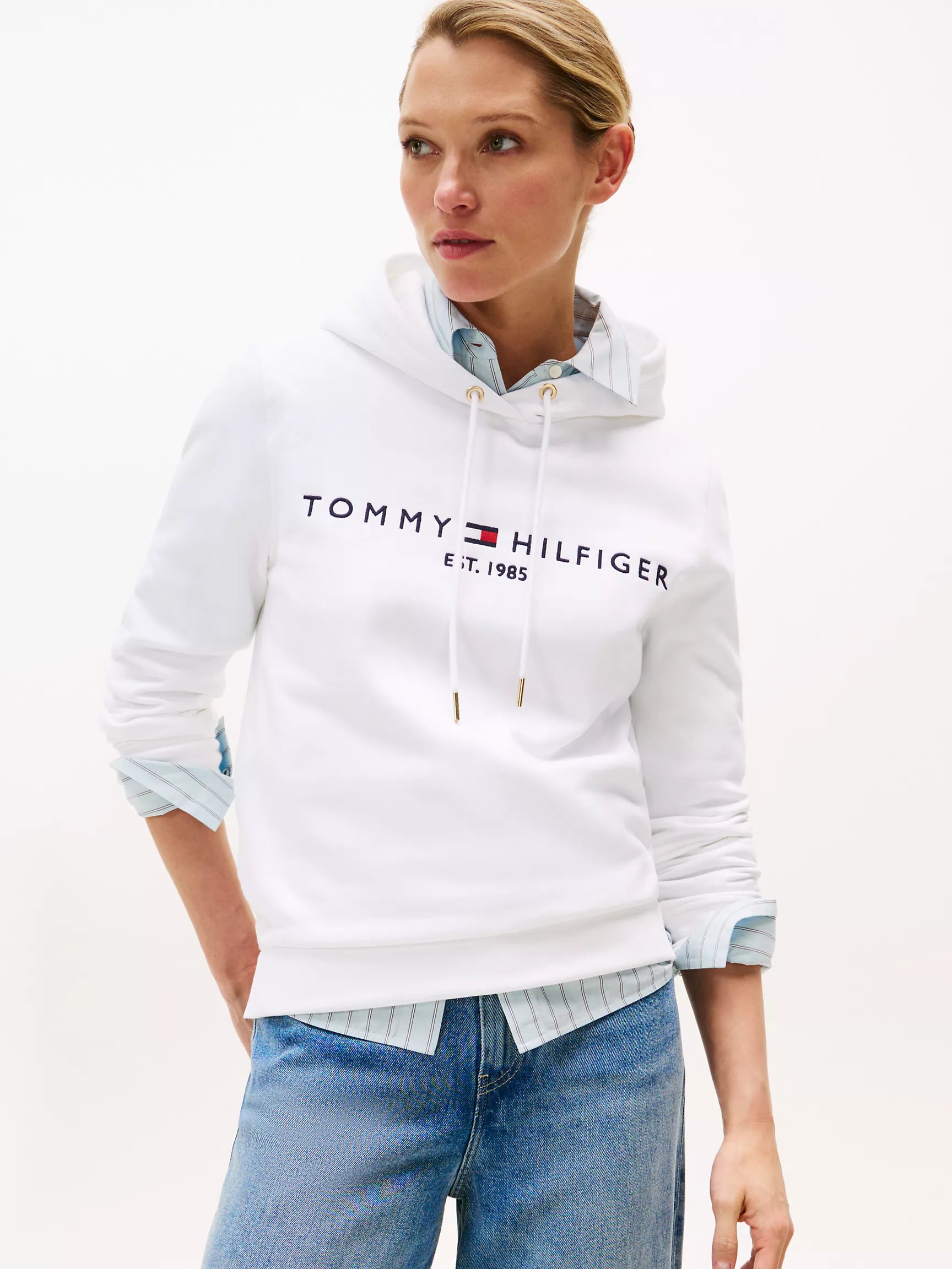 Tommy Womens' Embroidered Tommy Logo Hoodie/Optic White