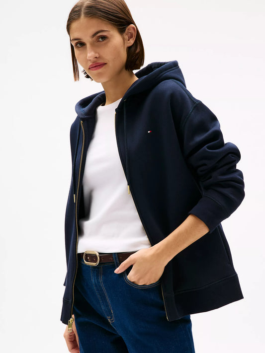 Womens' Relaxed Fit Plush-Lined Zip Hoodie- NAVY