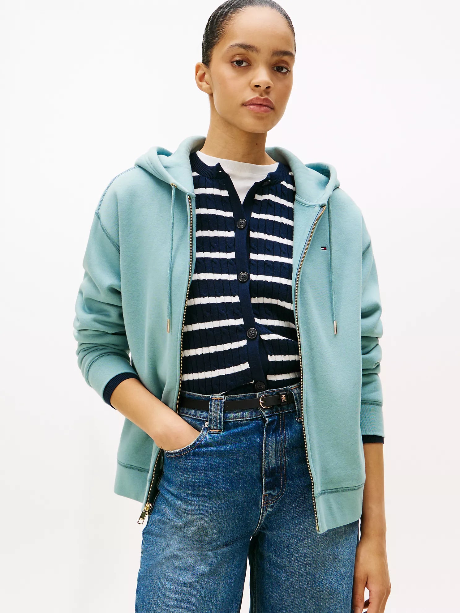 Womens' Tommy Relaxed Fit Zip Hoodie Smoky Blue