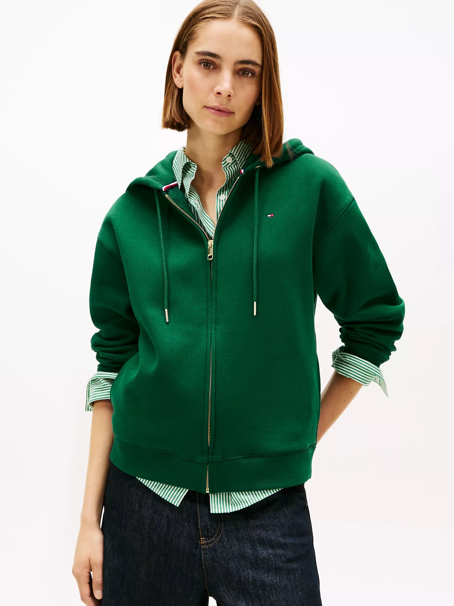 Womens' Tommy Relaxed Fit Zip Hoodie Ornamental Green