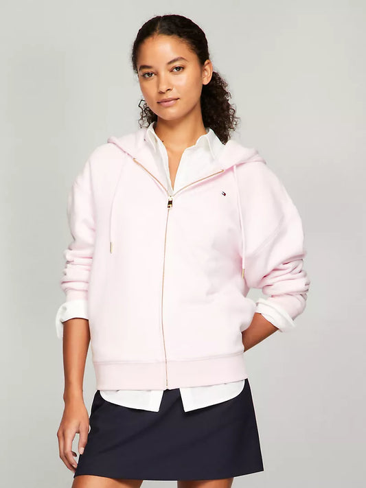 Womens' Relaxed Fit Plush-Lined Zip Hoodie- Light Pink