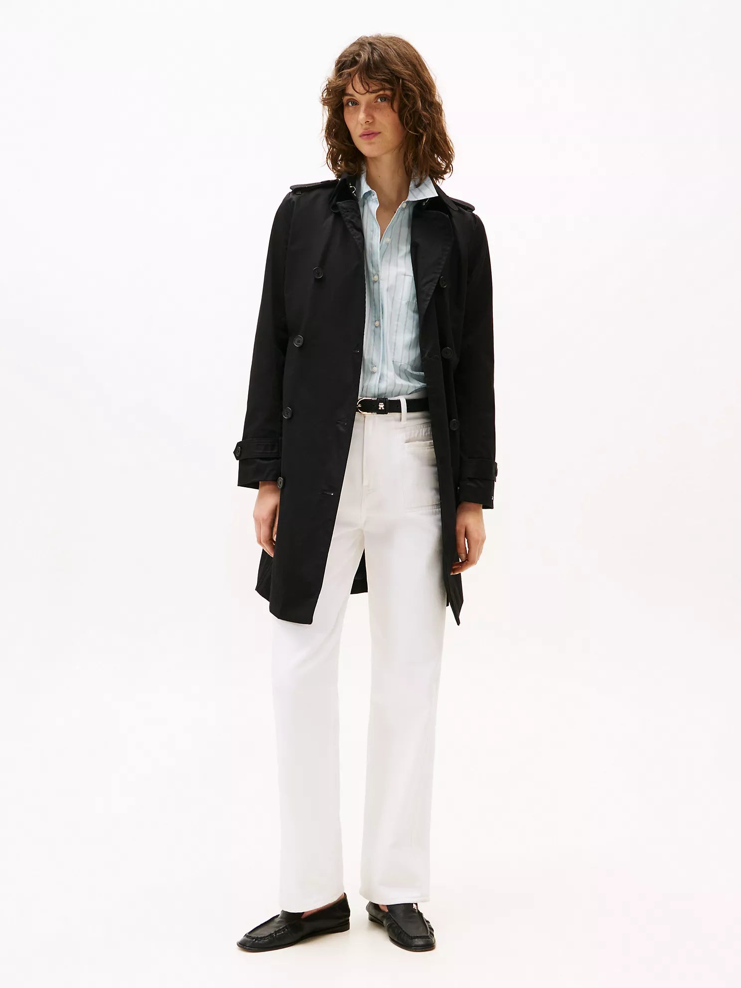 TOMMY WOMENS' Double-Breasted Belted Trench Coat bLACK