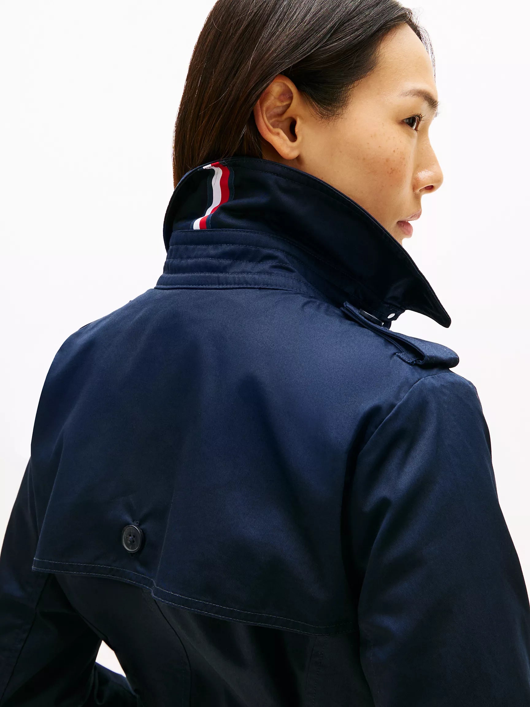 TOMMY WOMENS' Double-Breasted Belted Trench Coat Navy