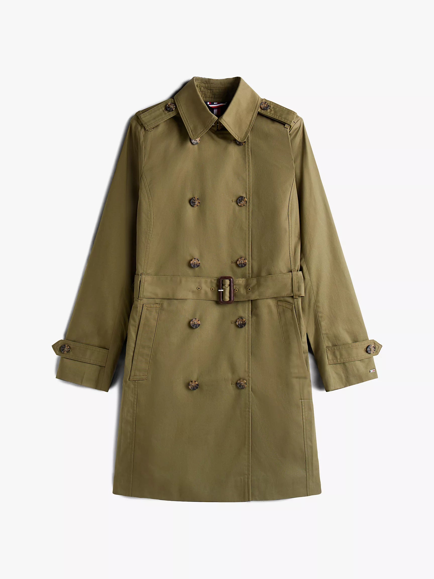 TOMMY WOMENS' Double-Breasted Belted Trench Coat Utility Olive
