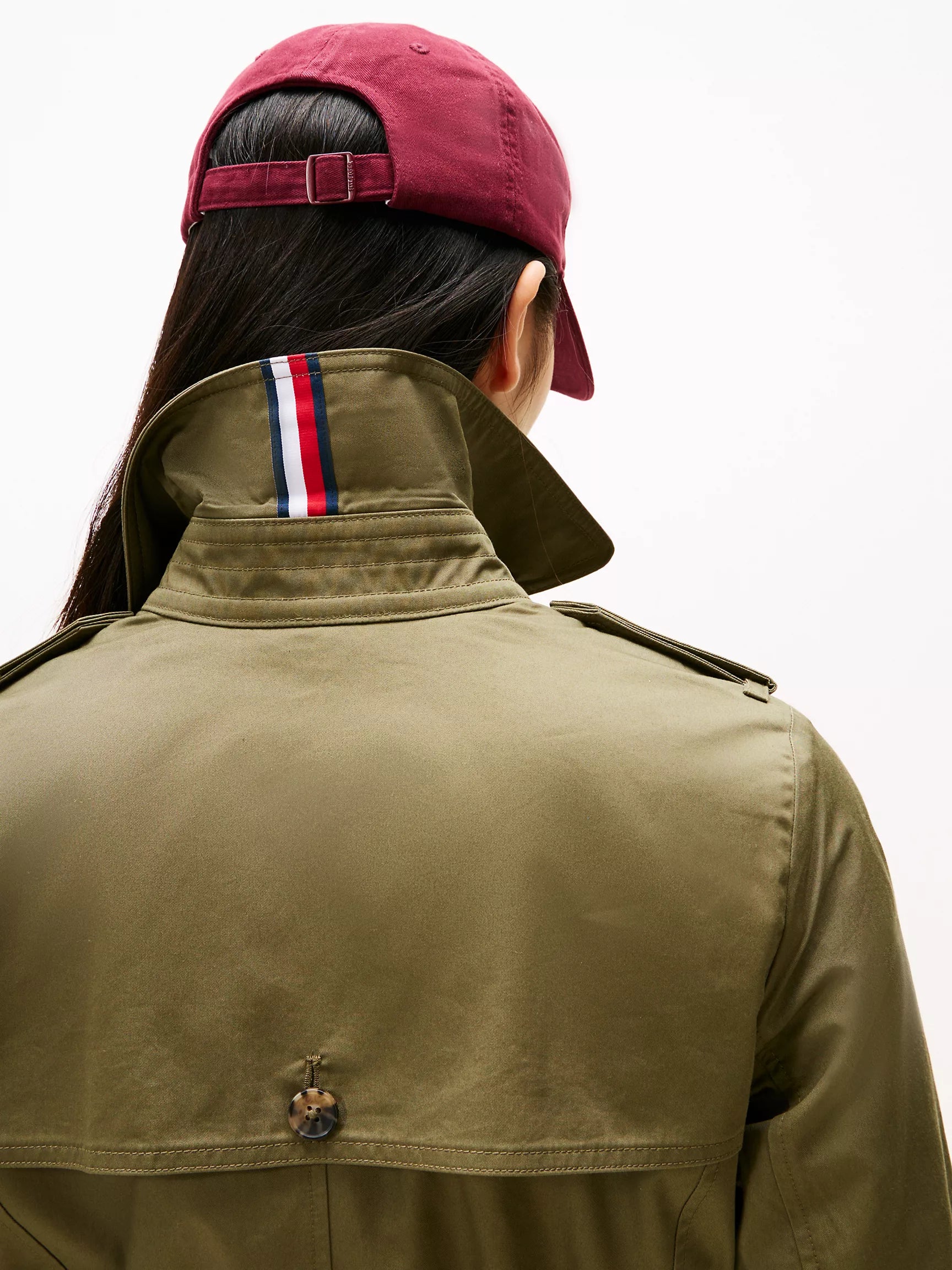 TOMMY WOMENS' Double-Breasted Belted Trench Coat Utility Olive