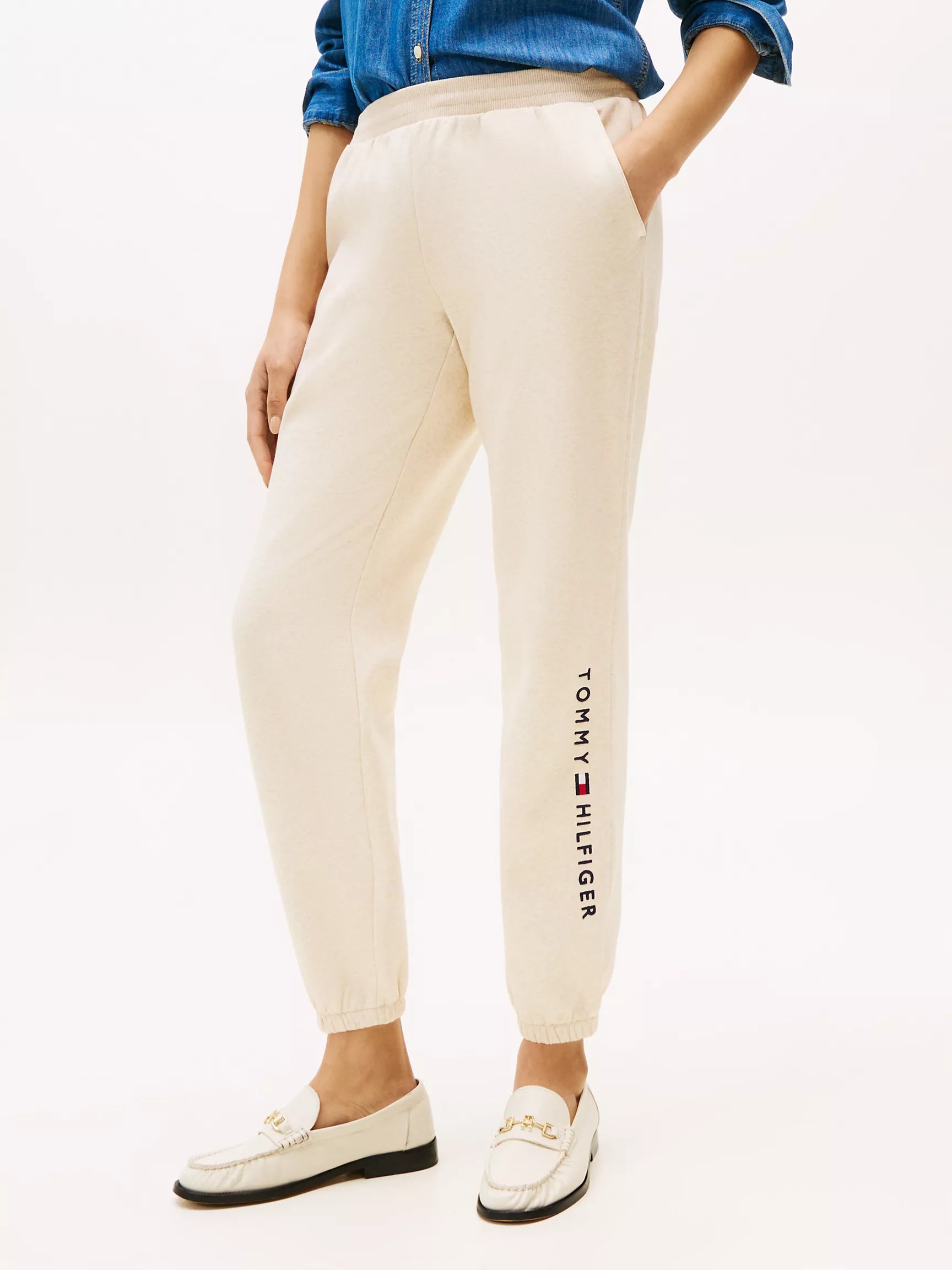 Tommy Womens' Embroidered Tommy Logo Sweatpant/Beige Heather