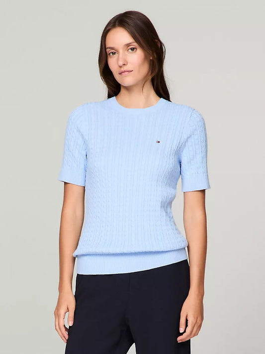 WOMENS' TOMMY Short-Sleeve Cable Knit Sweater