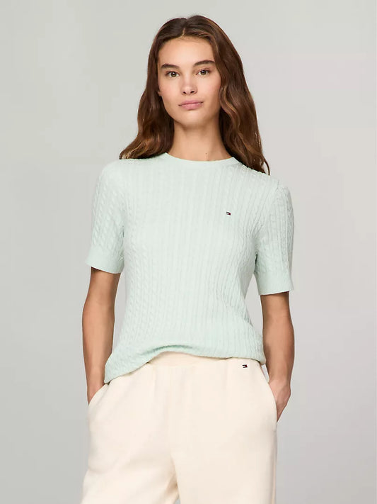 WOMENS' TOMMY Short-Sleeve Cable Knit Sweater