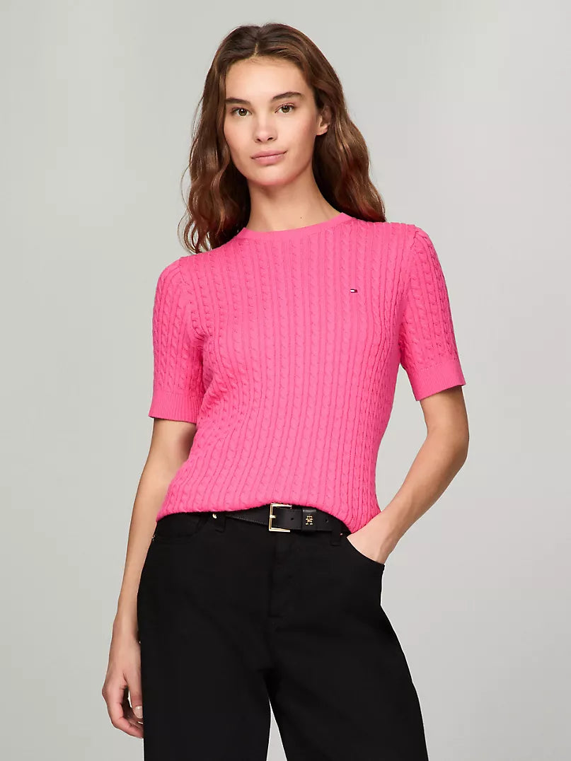 WOMENS' TOMMY Short-Sleeve Cable Knit Sweater