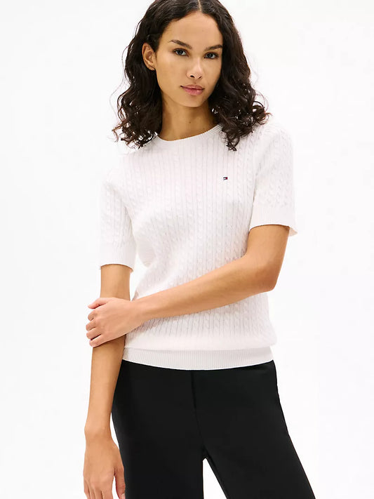 WOMENS' TOMMY Short-Sleeve Cable Knit Sweater