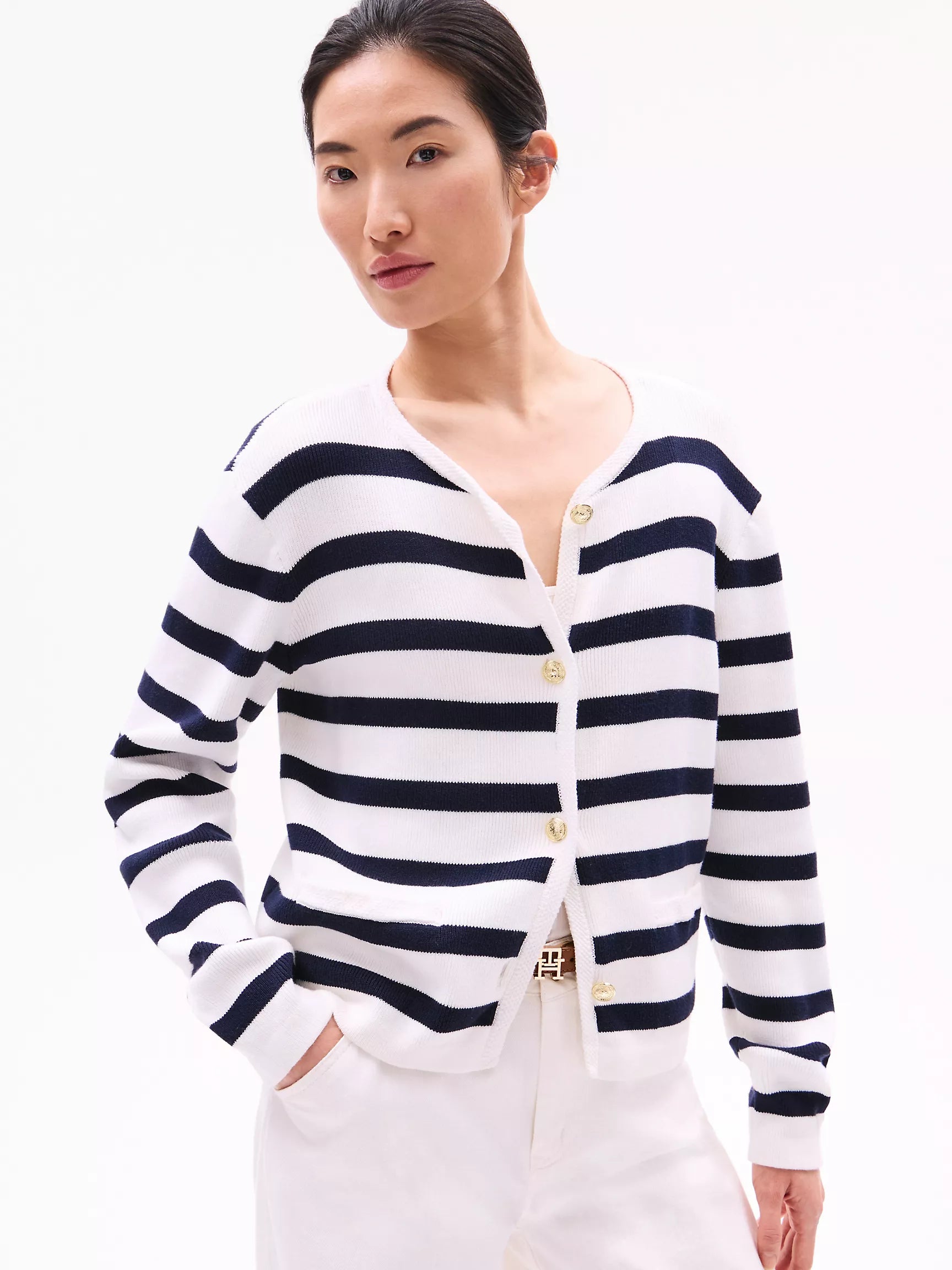 Womens' Tommy Hilfiger Stripe Button-Up Cardigan