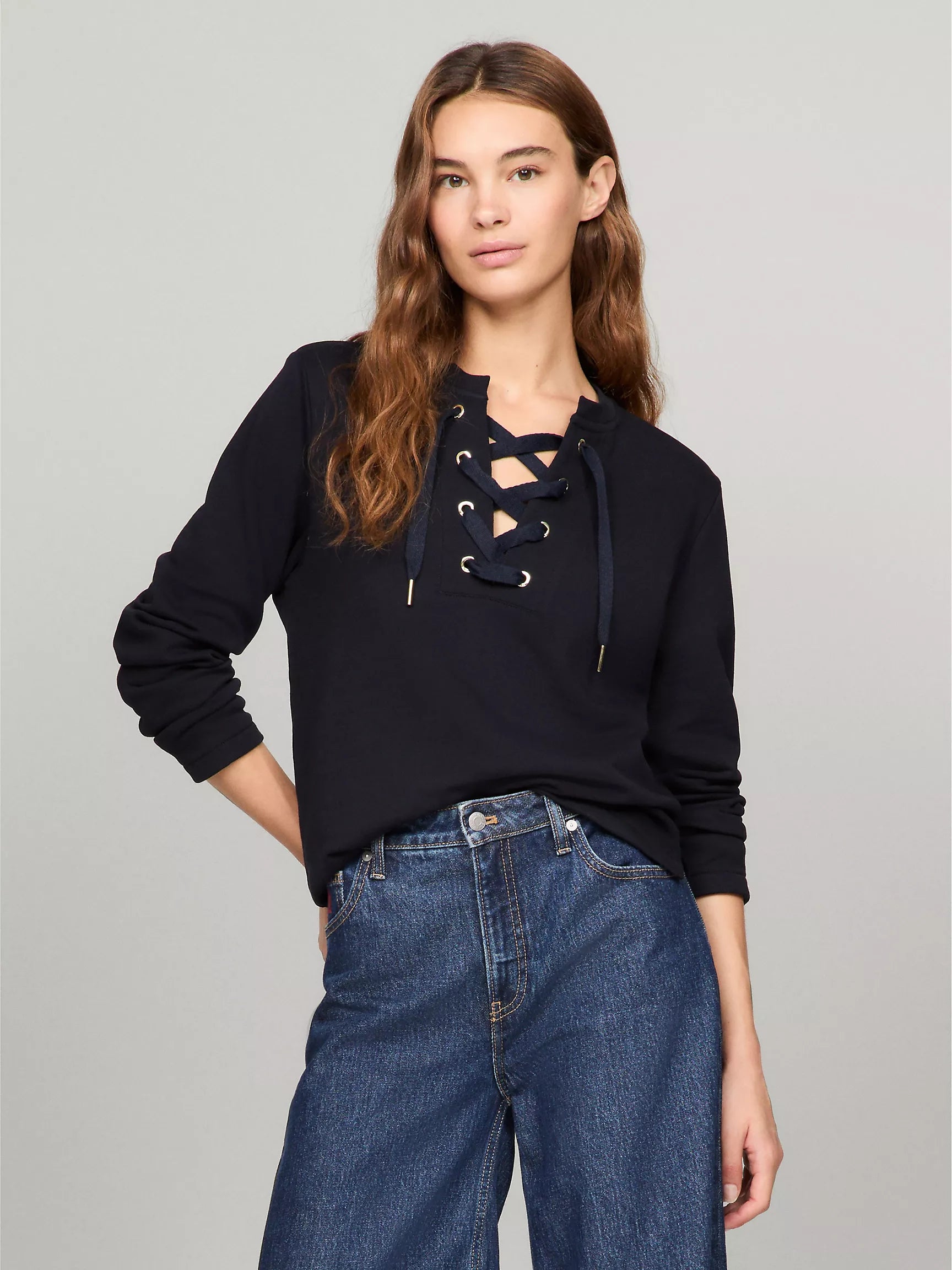 WOMENS' TOMMY Long-Sleeve Lace-Up Sweatshirt