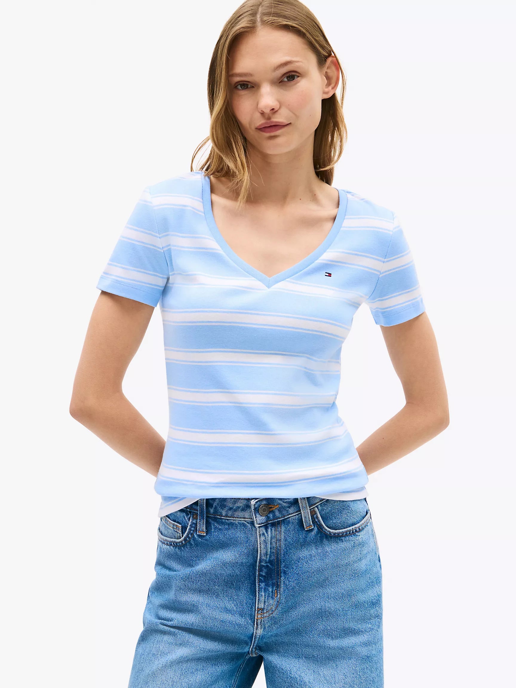 WOMENS' TOMMY V-Neck Stripe Favorite T-Shirt/ Vessel Blue Stripe