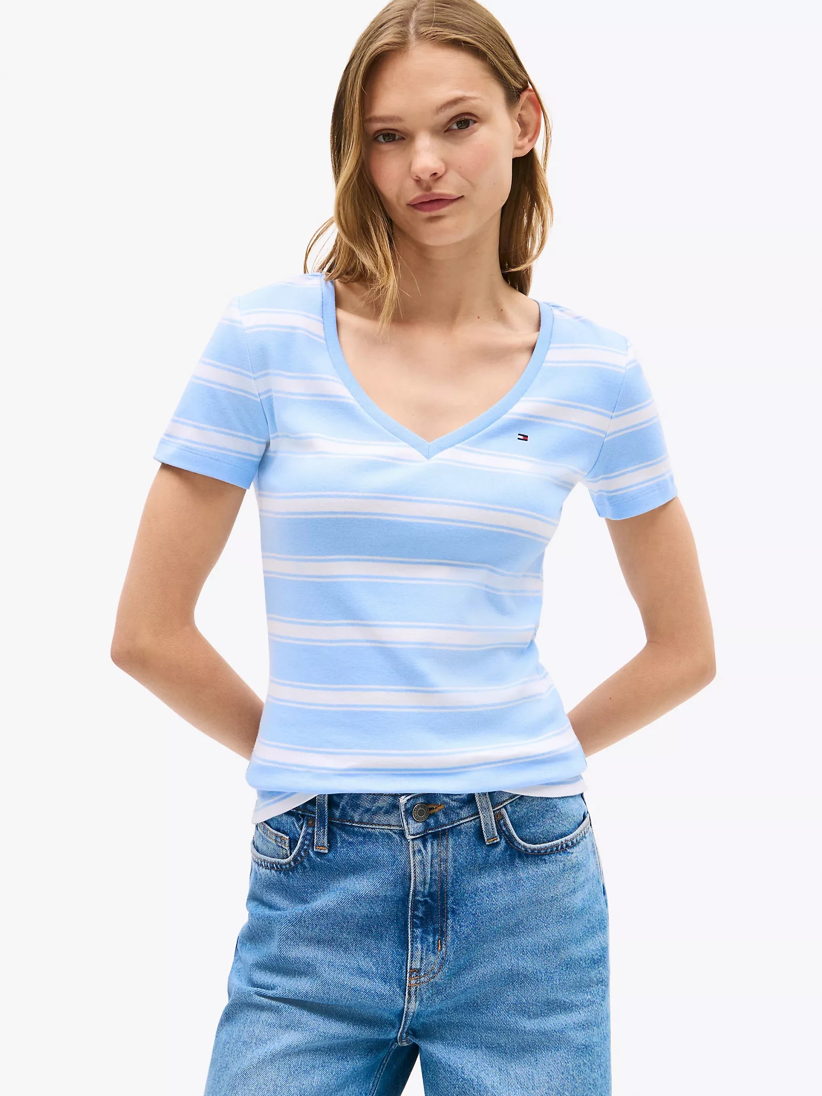 Tommy Hilfiger women's V-Neck Stripe Favorite T-Shirt