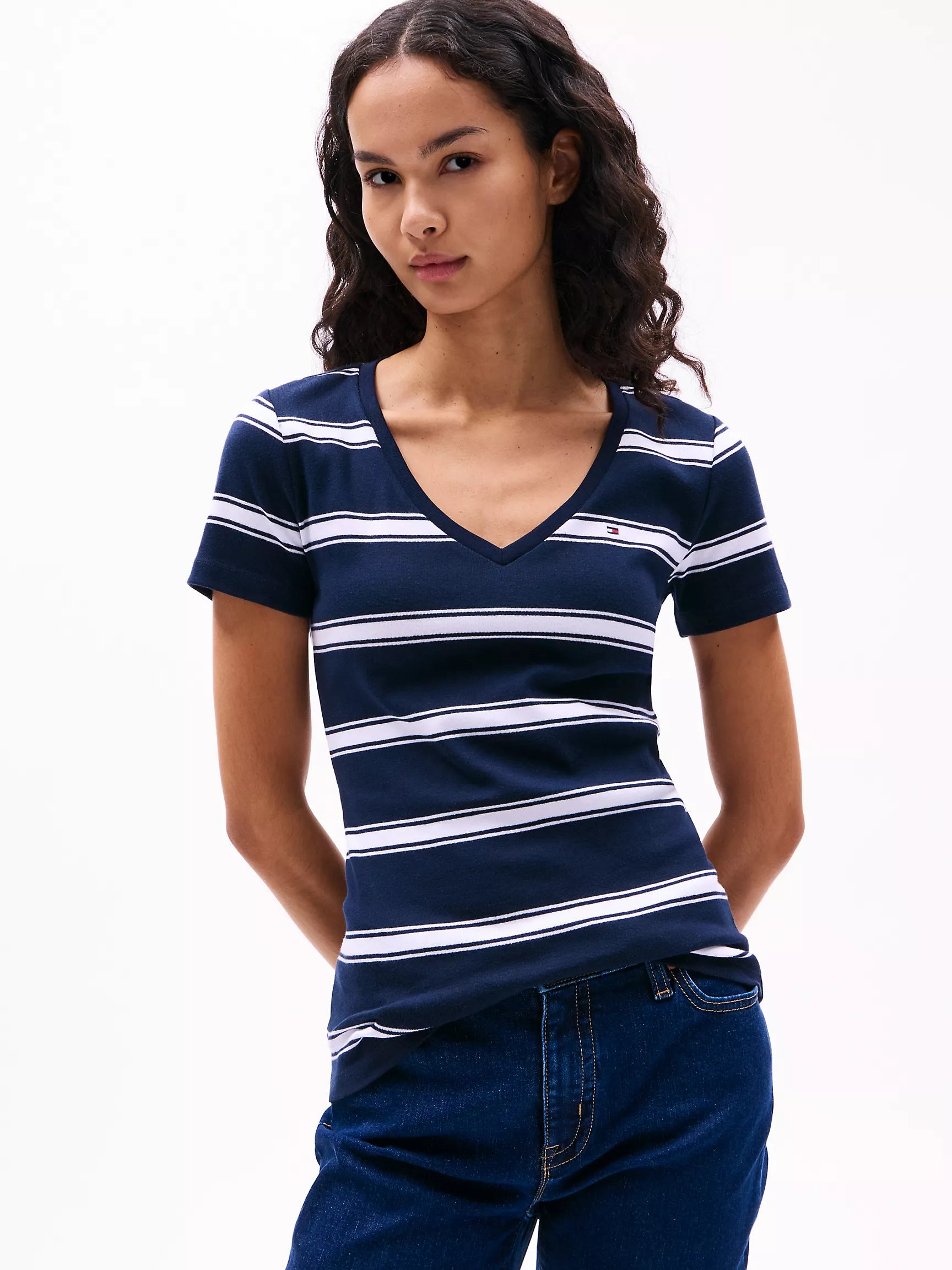 WOMENS' TOMMY V-Neck Stripe Favorite T-Shirt/ Navy Stripe