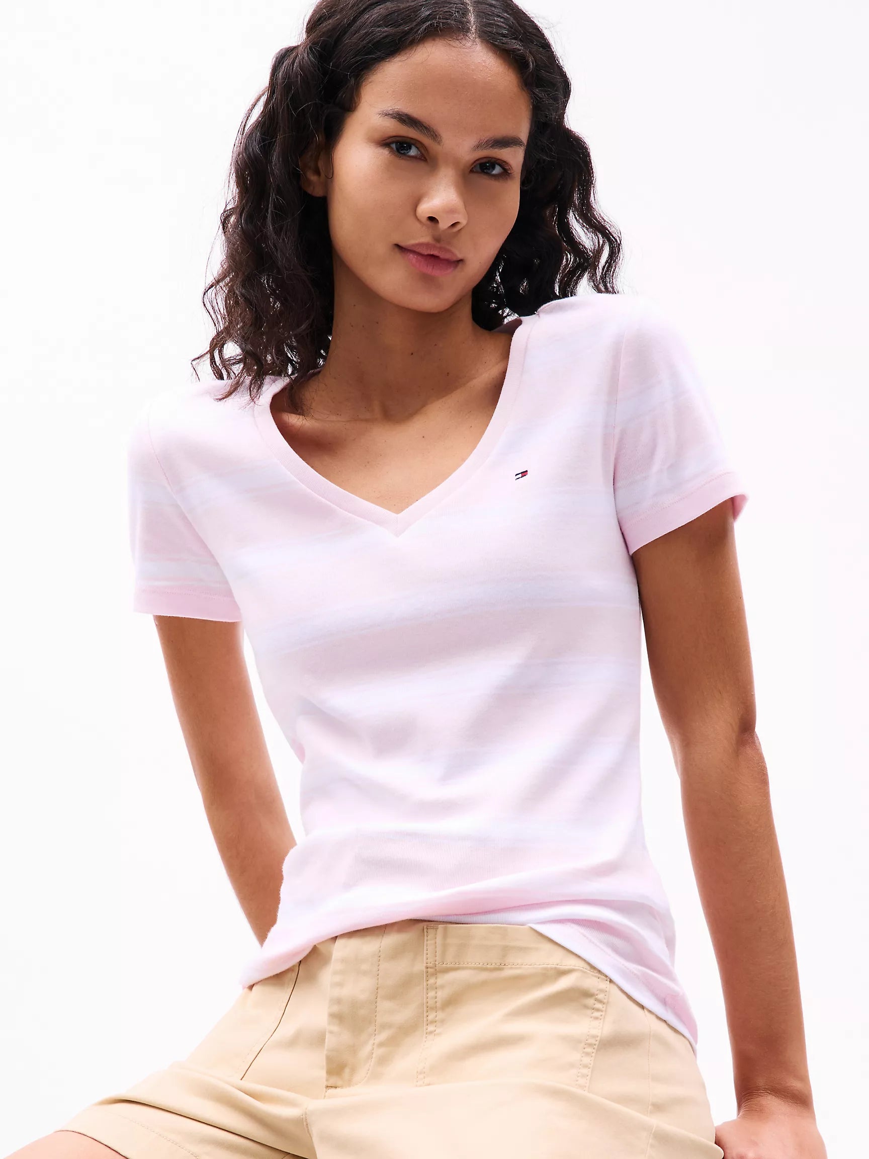 WOMENS' TOMMY V-Neck Stripe Favorite T-Shirt/ Light Pink Stripe