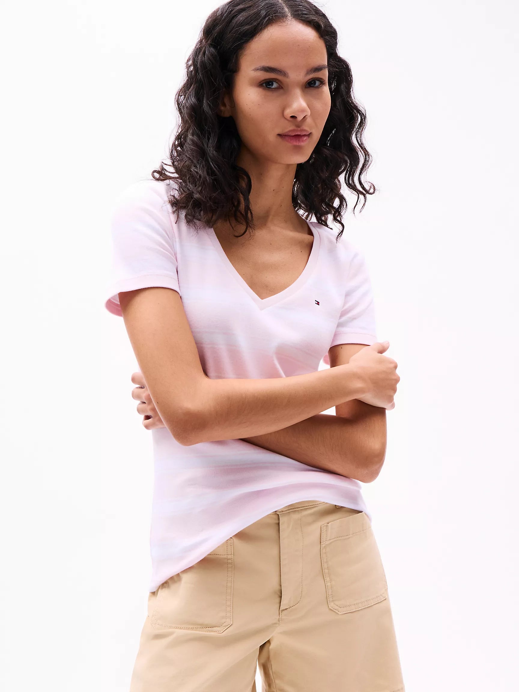 WOMENS' TOMMY V-Neck Stripe Favorite T-Shirt/ Light Pink Stripe
