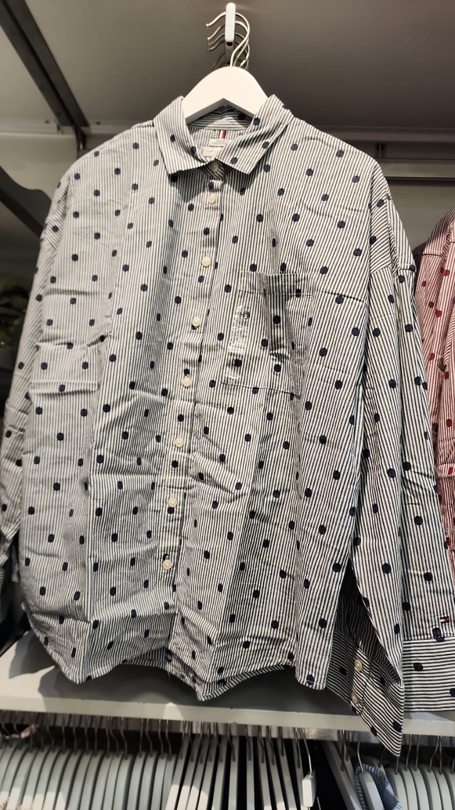 Tommy Womens' Relaxed Polka-Dot Poplin Jacquard Shirt/Carbon Navy