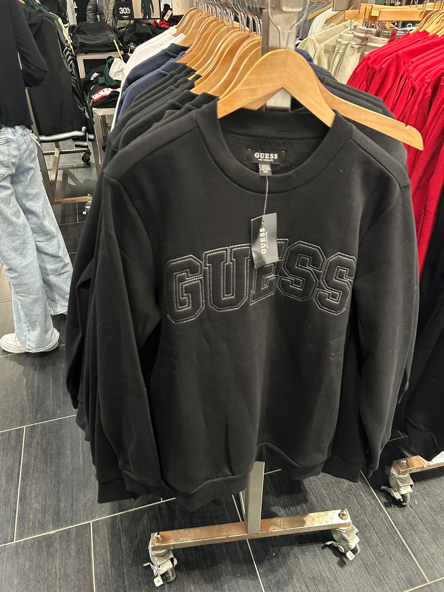 GUESS Mens' Saul Logo Crewneck Pullover Black