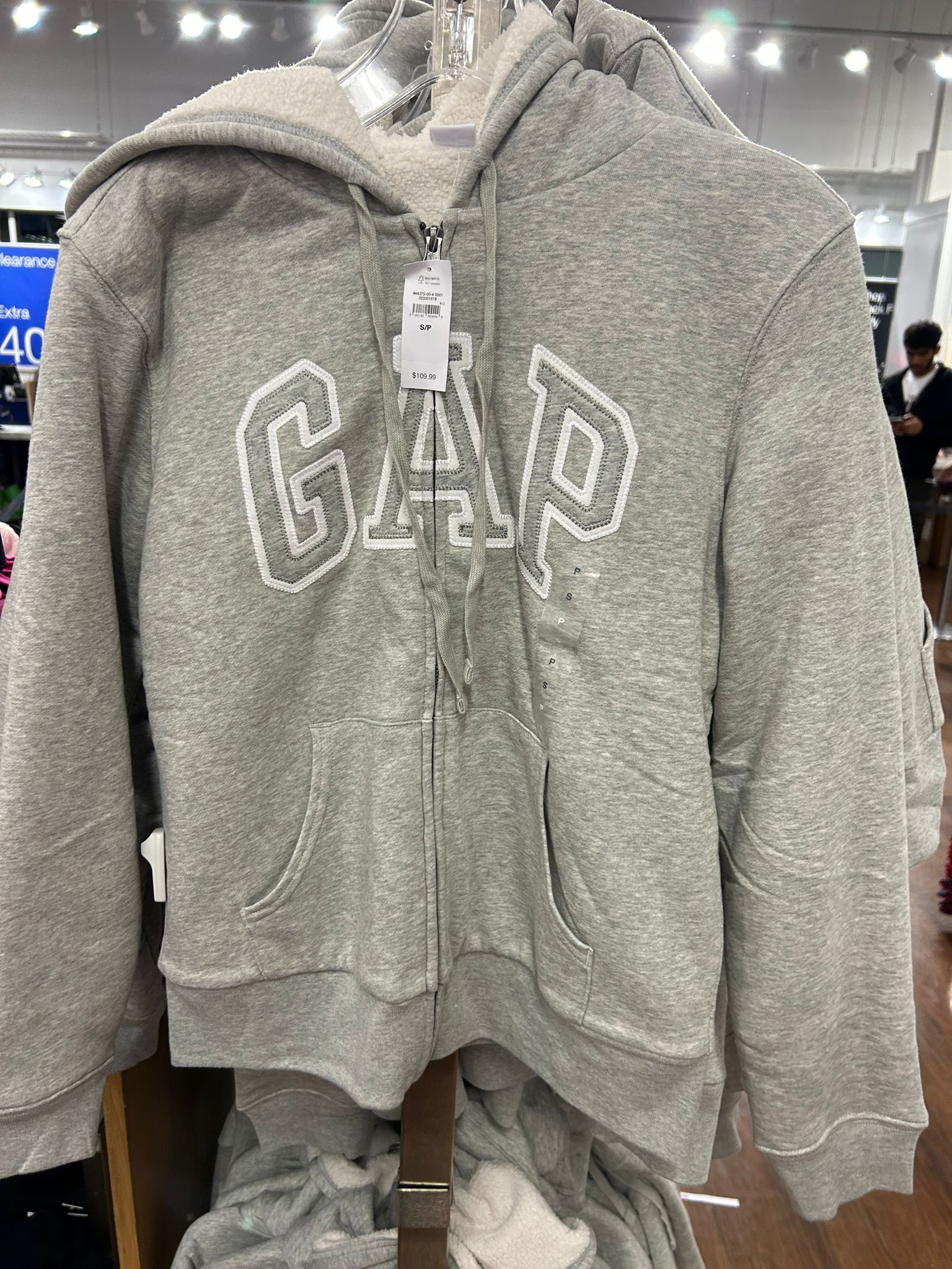 Womens' GAP Relaxed Gap Logo Sherpa-Lined Zip Hoodie Pale Grey Heather