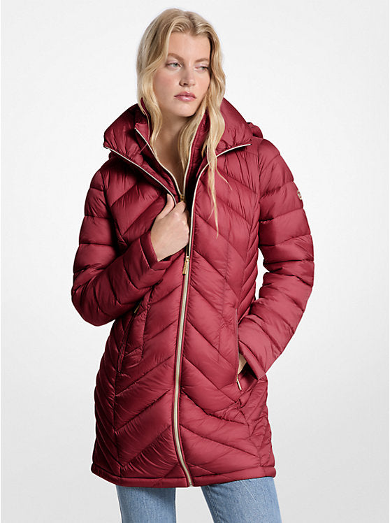 Michael Kors WOMENS' Packable Quilted Nylon Puffer Coat CHERRY