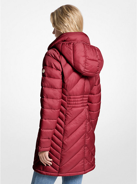 Michael Kors WOMENS' Packable Quilted Nylon Puffer Coat CHERRY