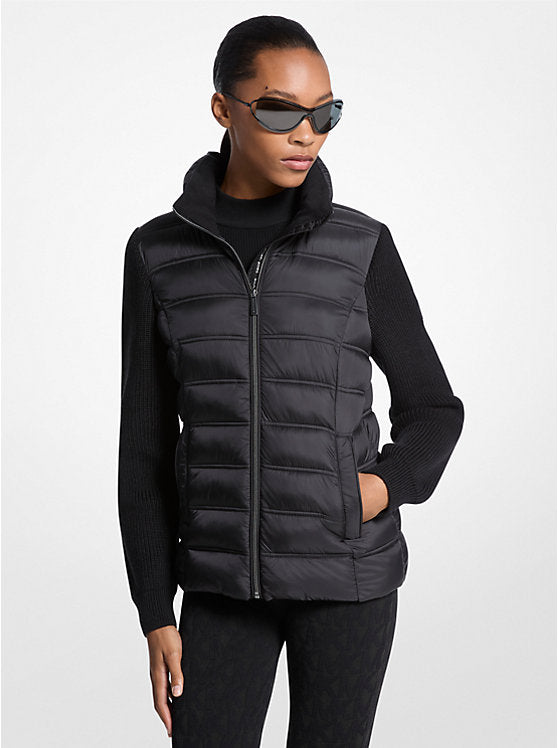 Michael Kors WOMENS' Quilted Nylon and Knit Jacket BLACK