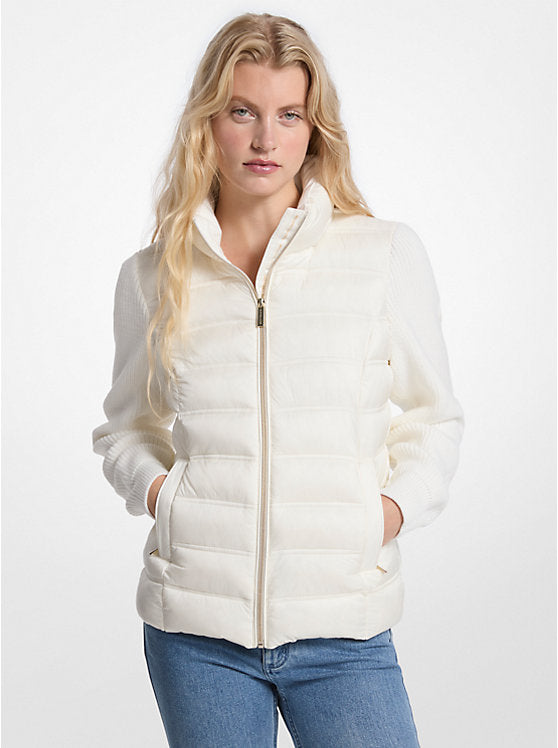 Michael Kors WOMENS' Quilted Nylon and Knit Jacket