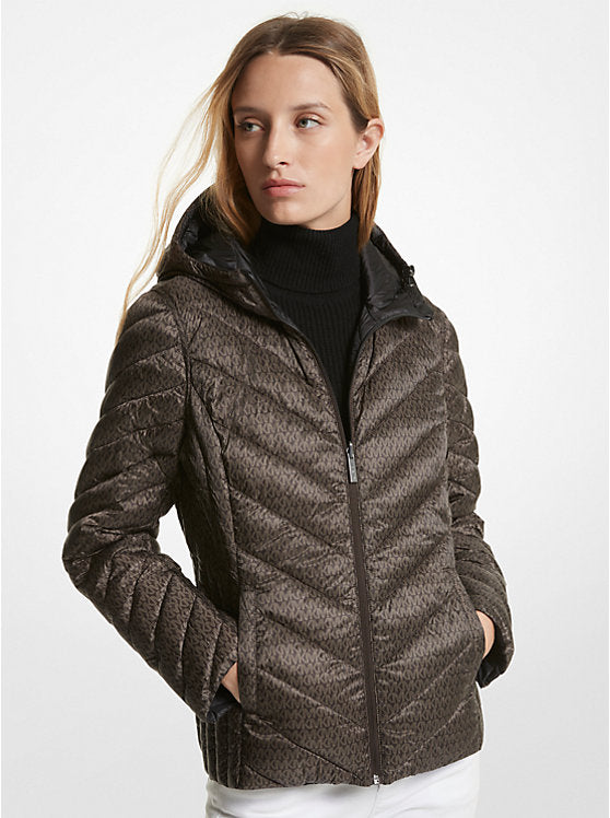 Michael Kors WOMENS' Chevron Logo Print Quilted Nylon Reversible Jacket BLACK
