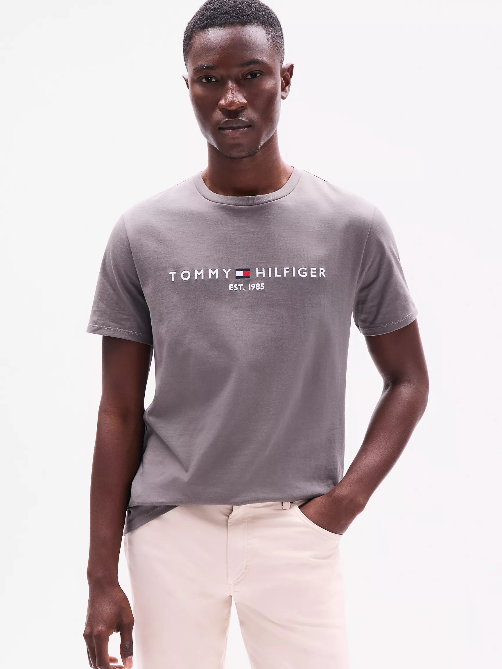 Tommy Mens' Embroidered Tommy Logo T-Shirt Grey