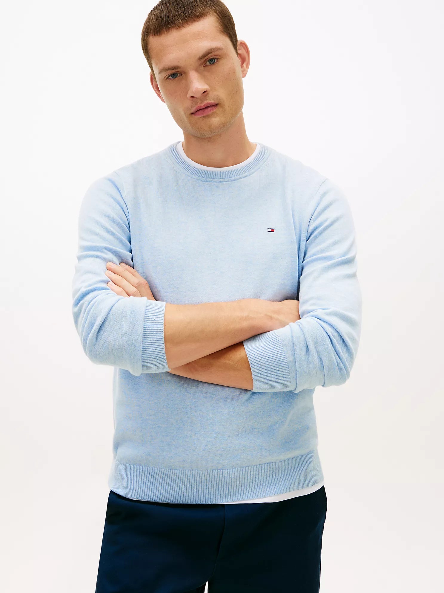 Tommy MENS' Classic Crewneck Sweater Breezy Blue
