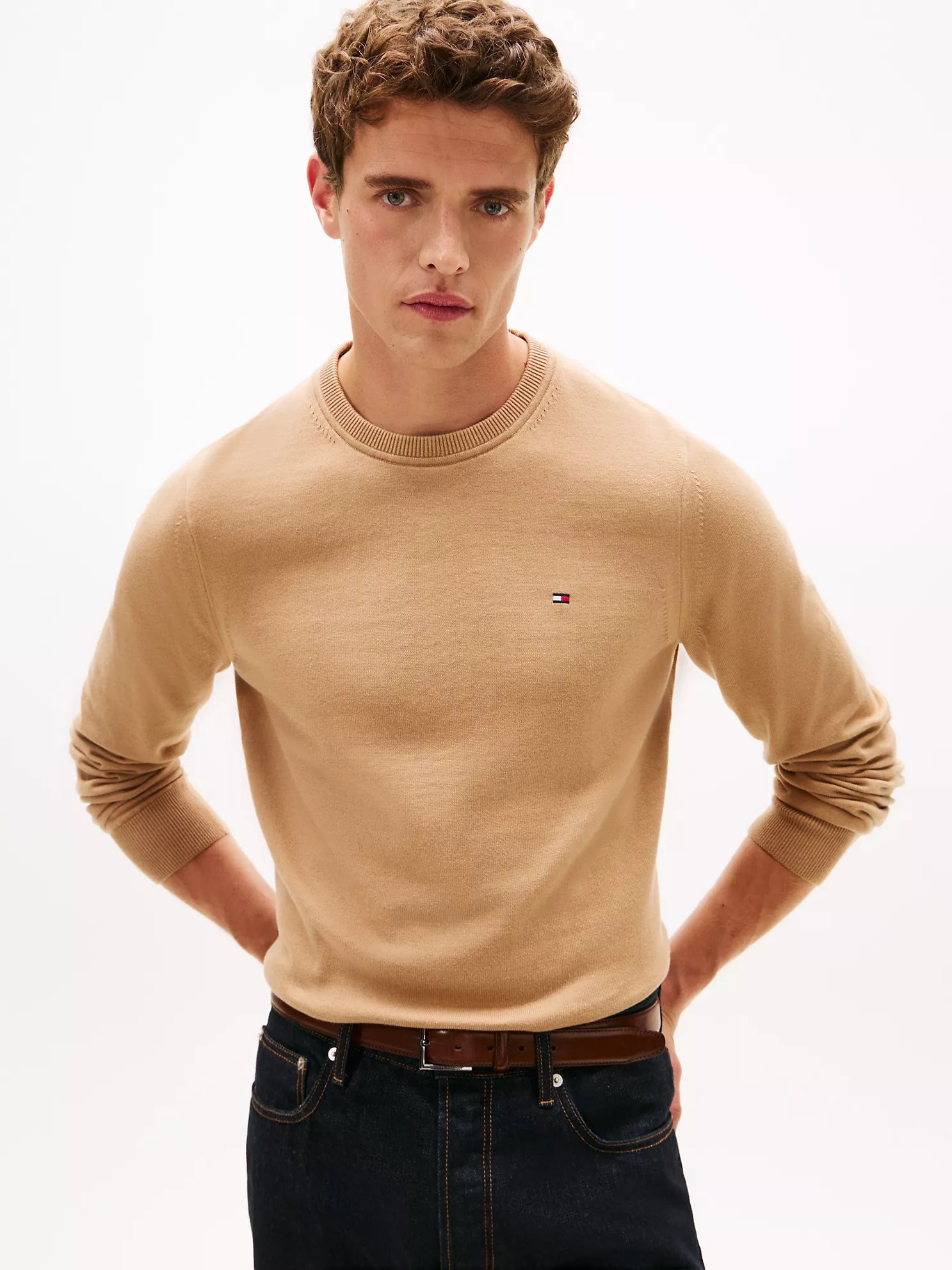 Tommy MENS' Classic Crewneck Sweater Iconic Camel