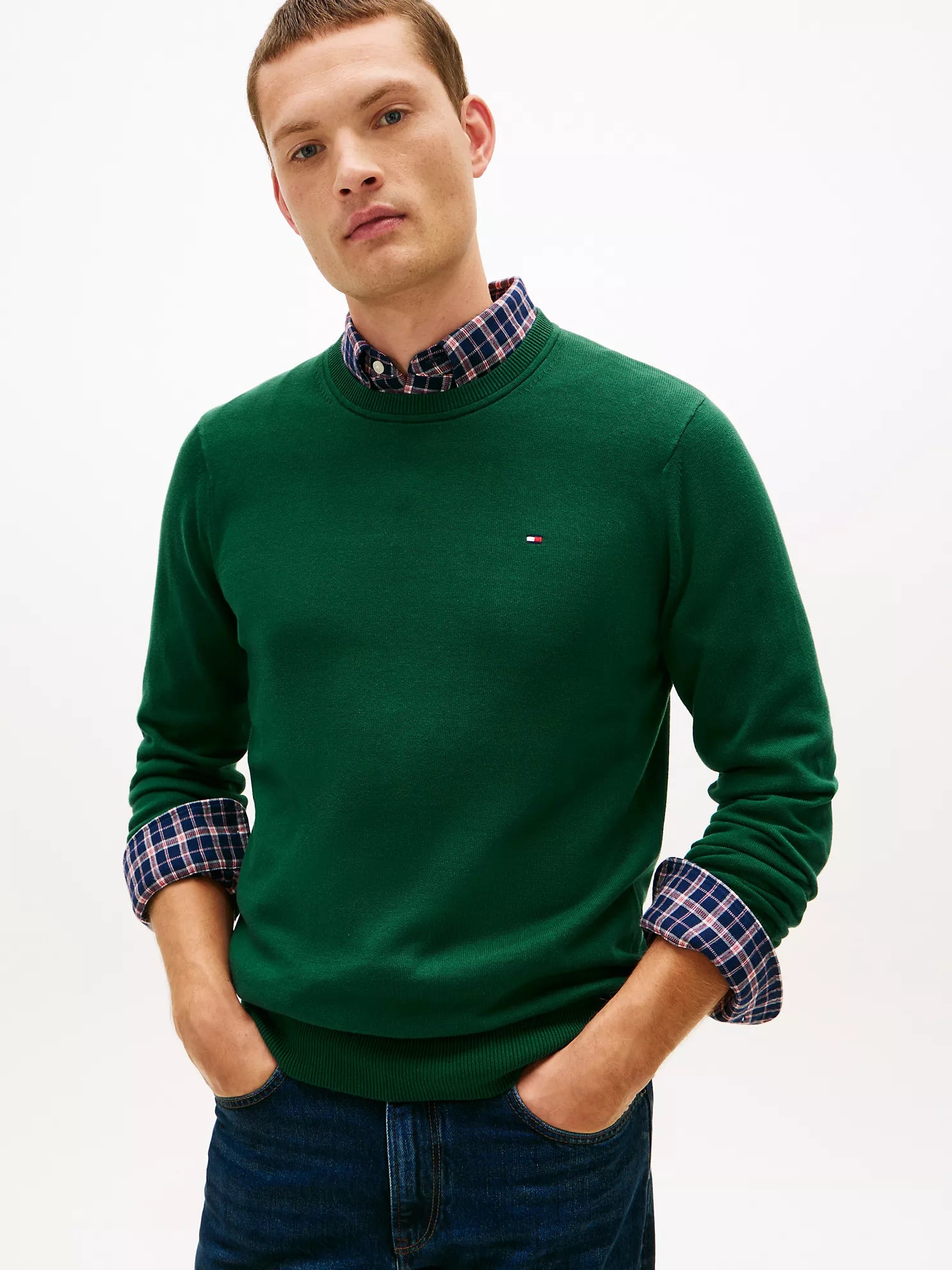 Tommy MENS' Classic Crewneck Sweater Ornamental Green