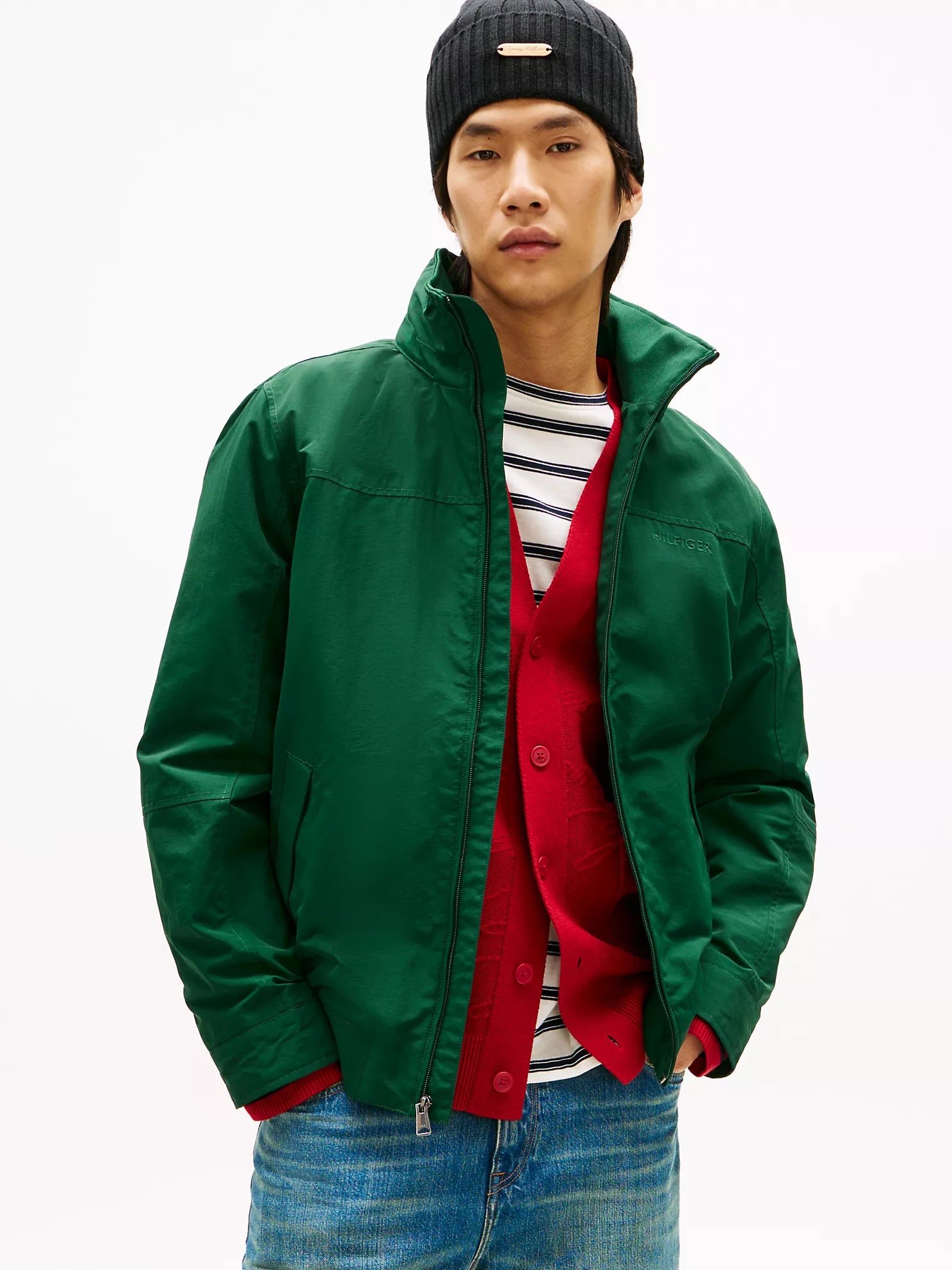 Tommy Mens' Water-Resistant Hooded Regatta Jacket Ornamental Green