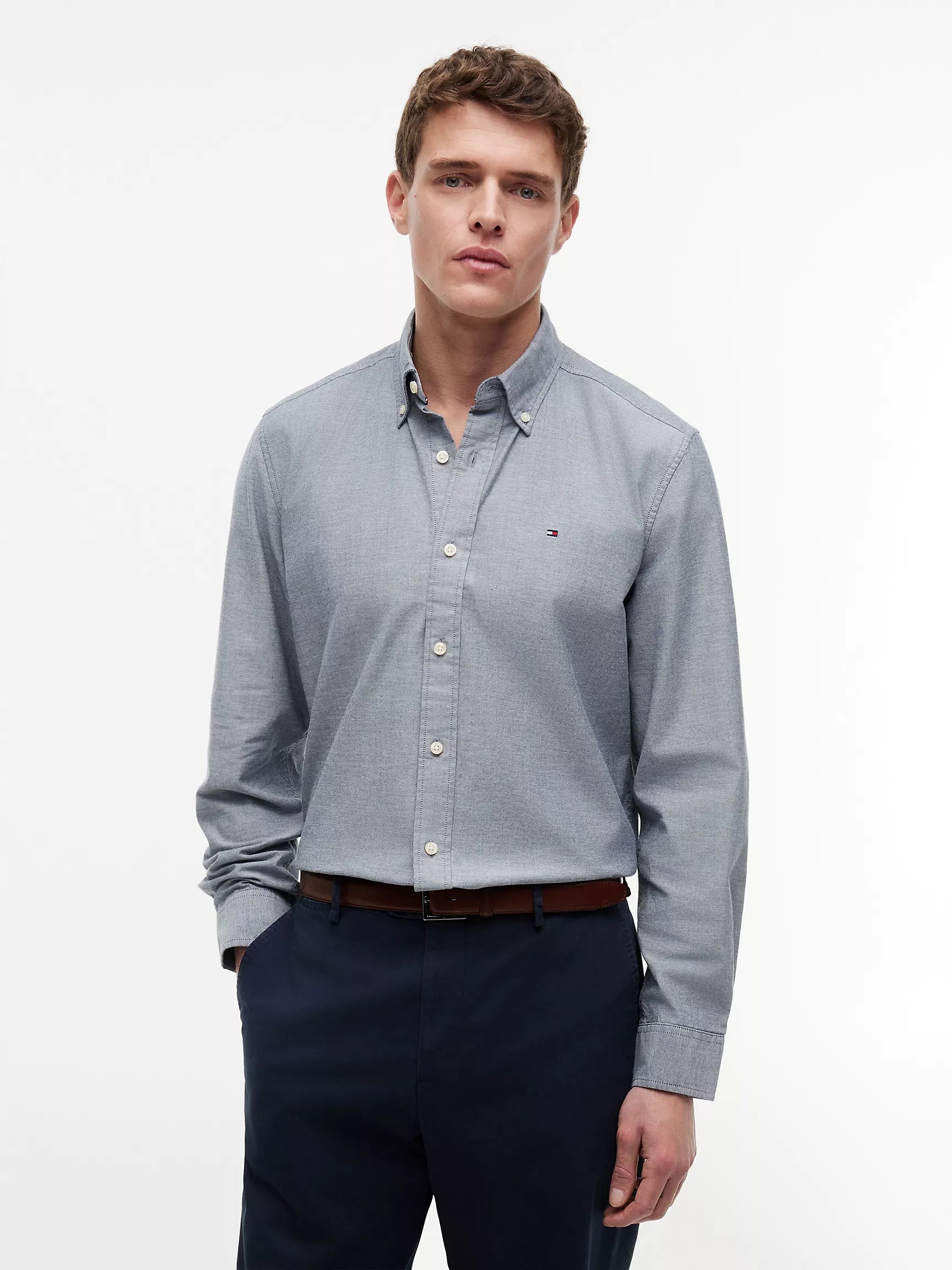 Regular Fit Stretch Oxford Shirt-Faded Chambray Blue