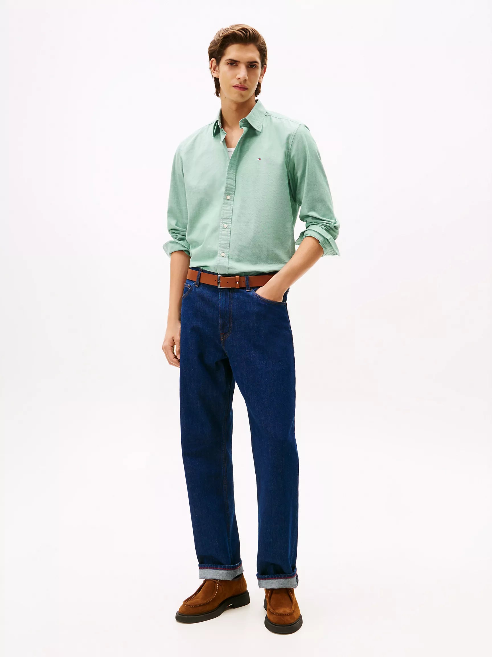 Tommy Mens' Regular Fit Stretch Oxford Shirt /Nouveau Green