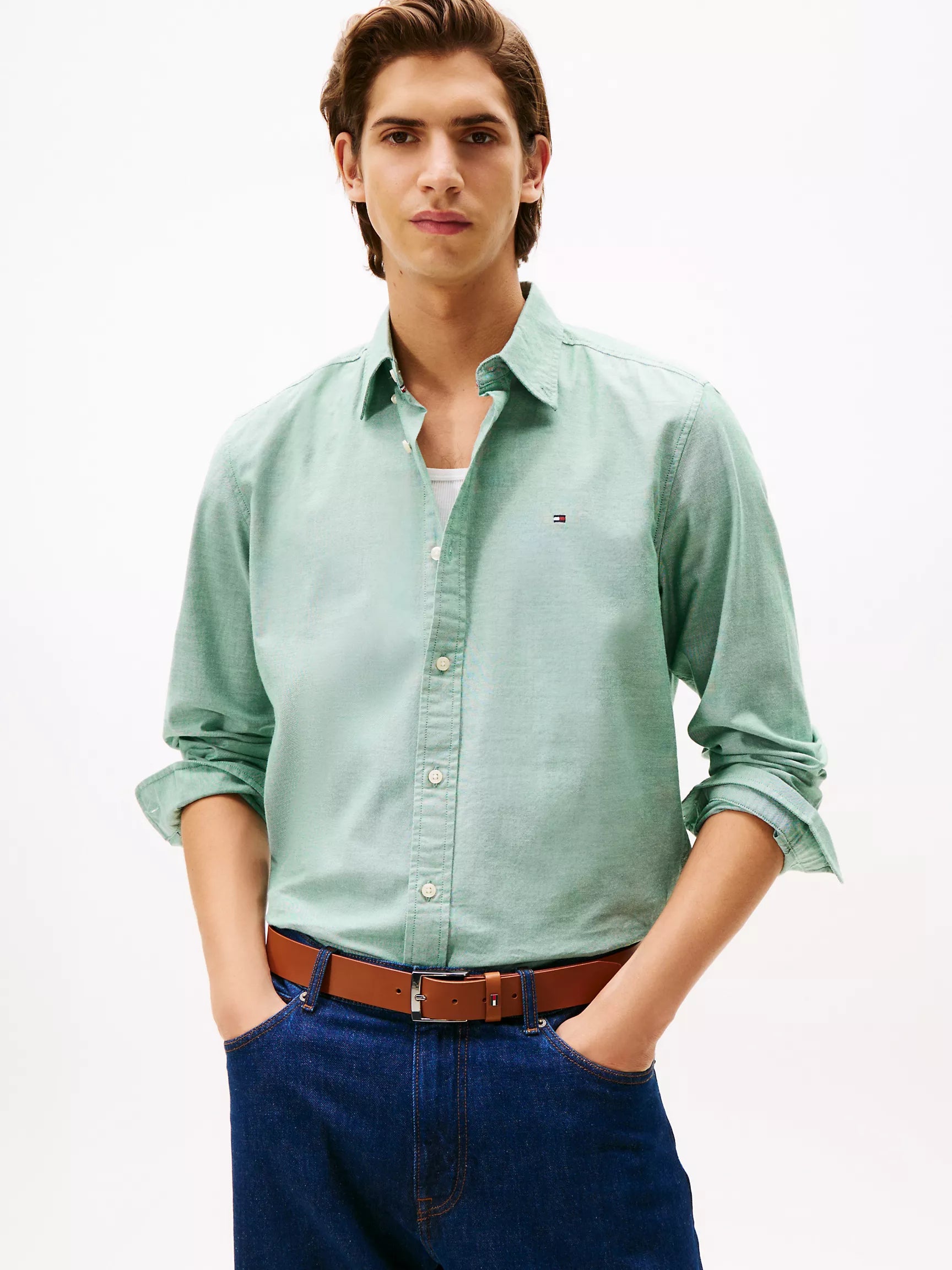 Tommy Mens' Regular Fit Stretch Oxford Shirt /Nouveau Green