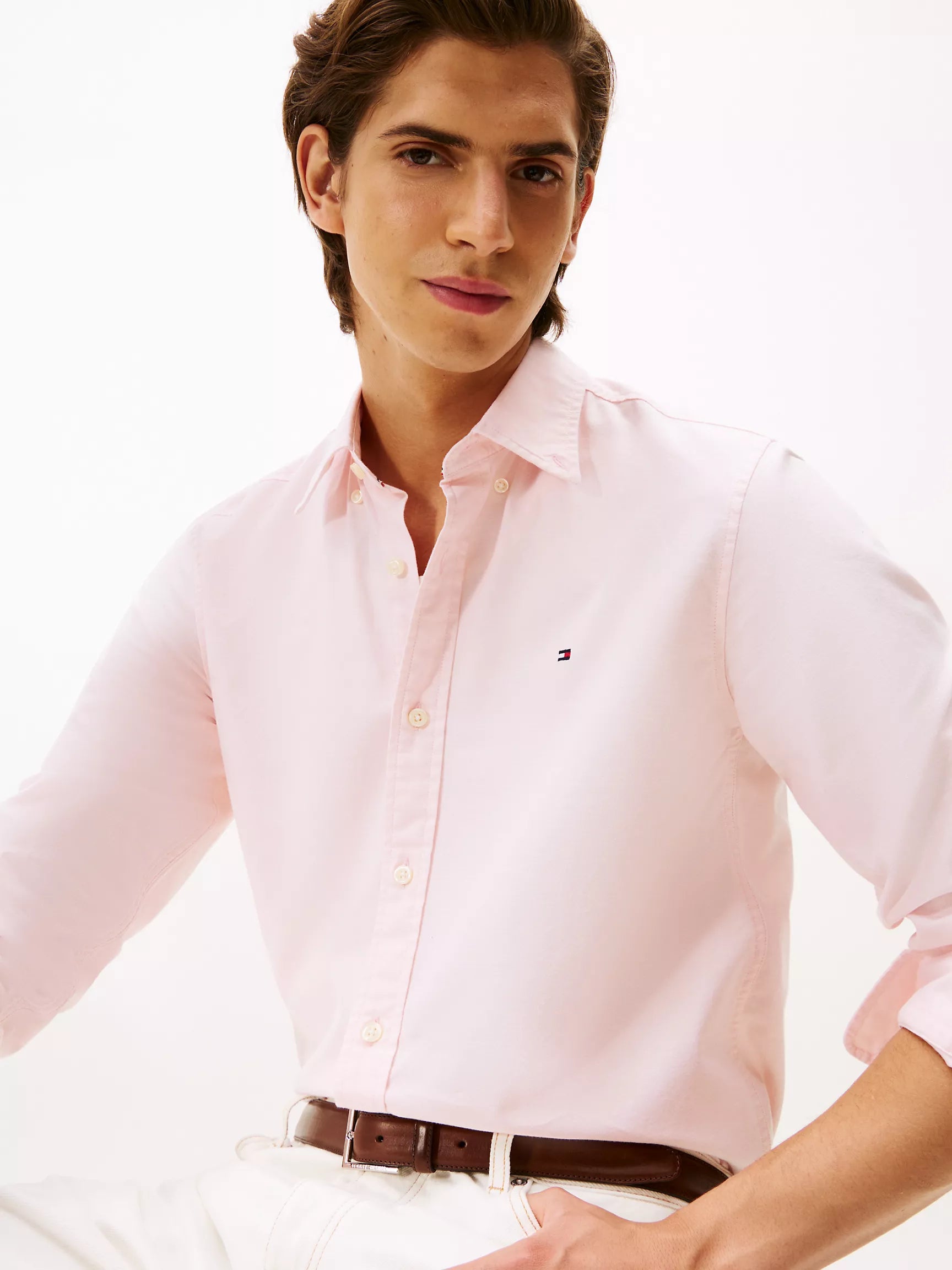 Tommy Mens' Regular Fit Stretch Oxford Shirt/ Precious Pink