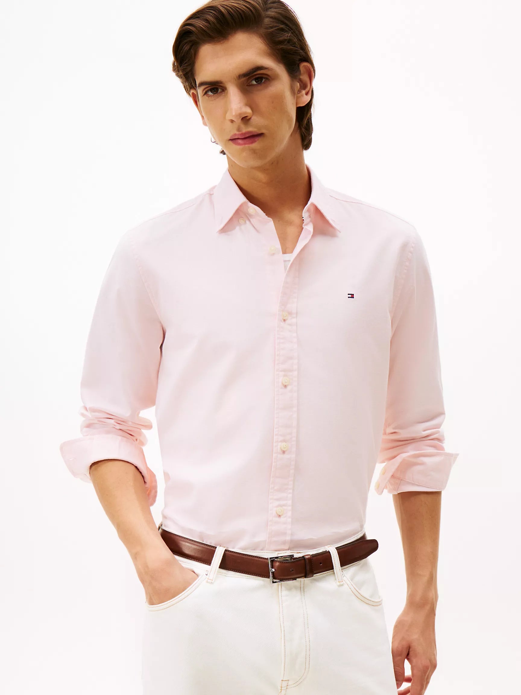 Tommy Mens' Regular Fit Stretch Oxford Shirt/ Precious Pink