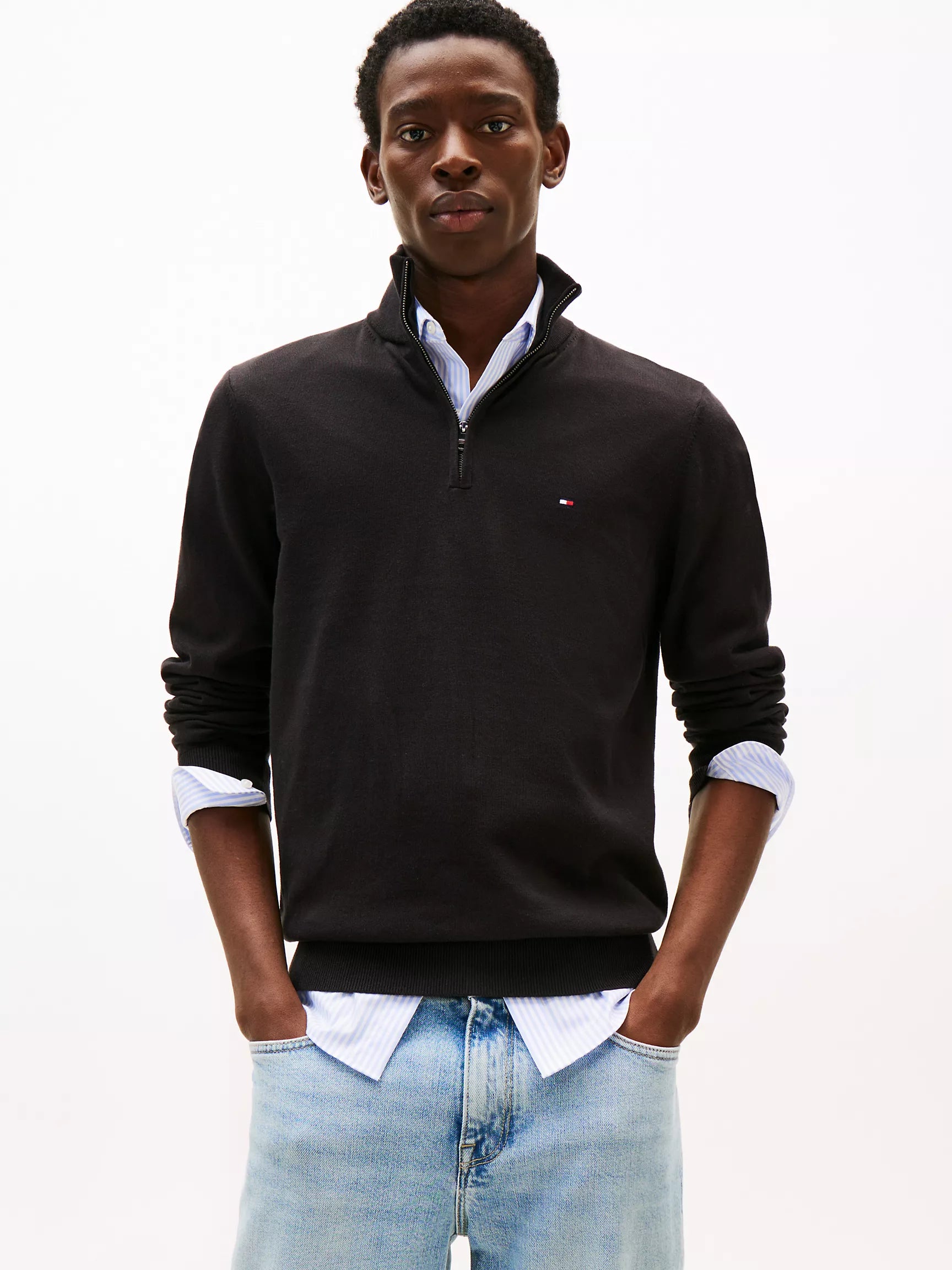 Tommy MENS' Classic Quarter-Zip Sweater BLACK