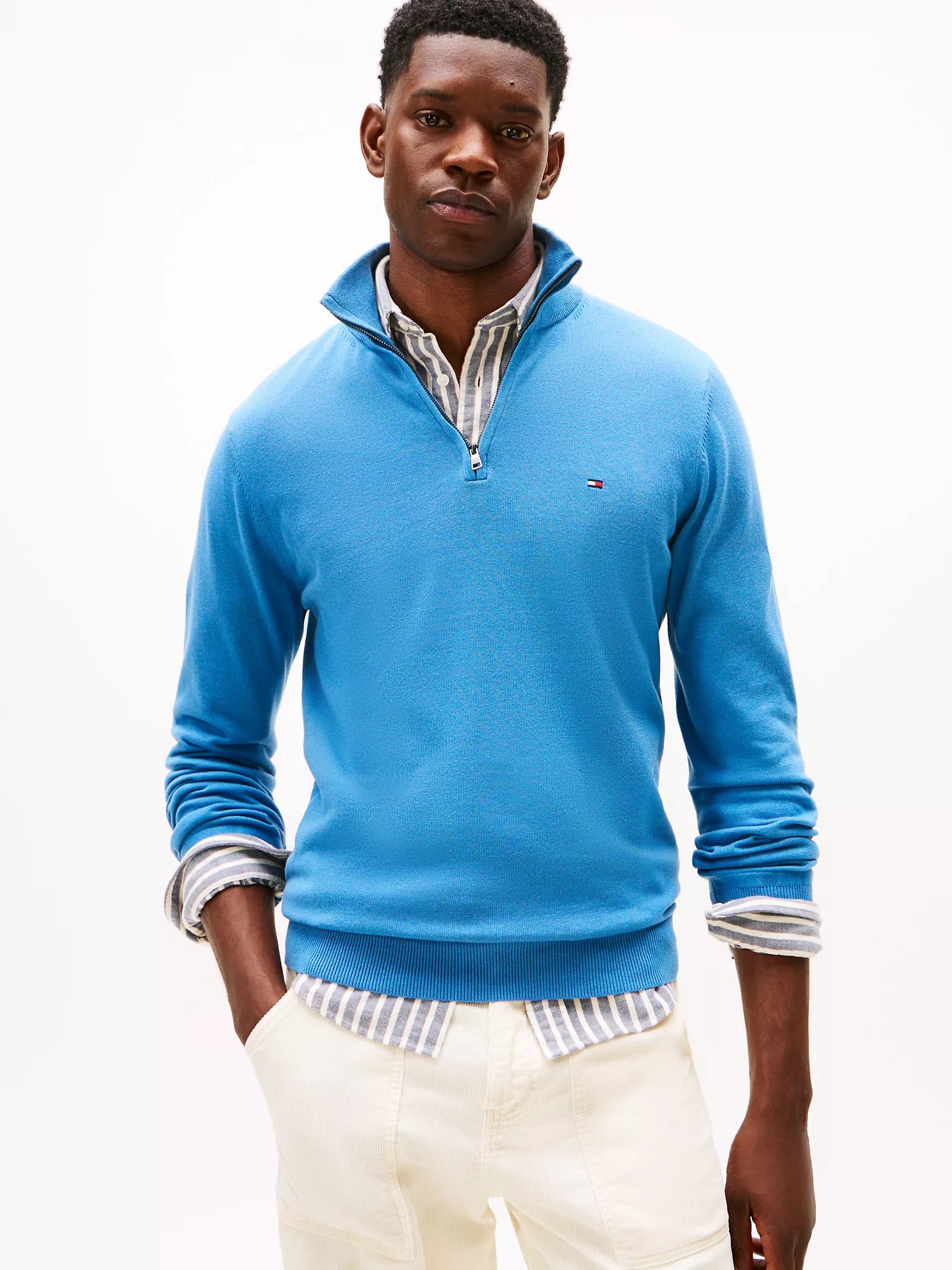 Tommy MENS' Classic Quarter-Zip Sweater Dusty Indigo