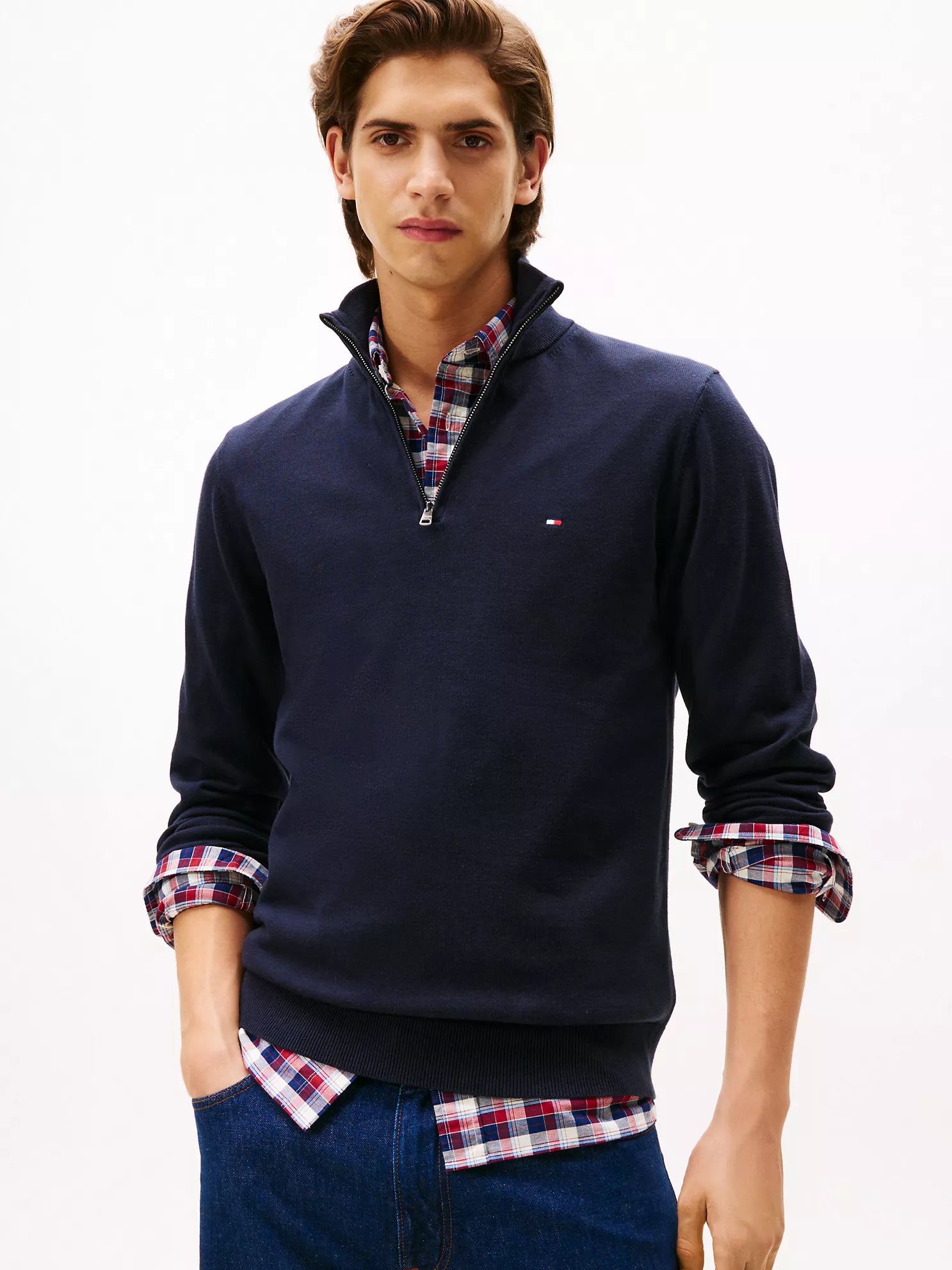 Tommy MENS' Classic Quarter-Zip Sweater Navy
